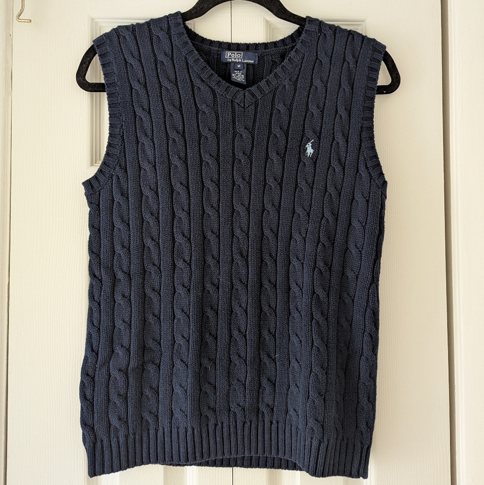 Polo by Ralph Lauren Navy Cable Knit V-Neck Sweater Vest